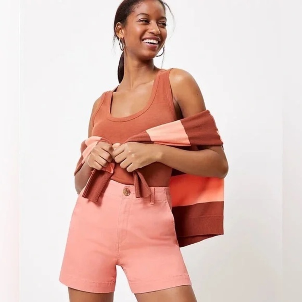 LOFT | Curvy Washed Twill Shorts Coral Mist Various